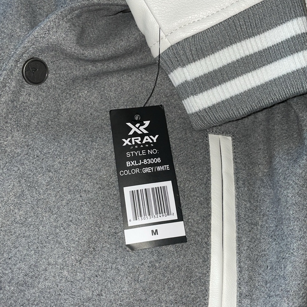 NWT XRAY Gray & White Varsity Jacket.  Size Medium. - Picture 4 of 5